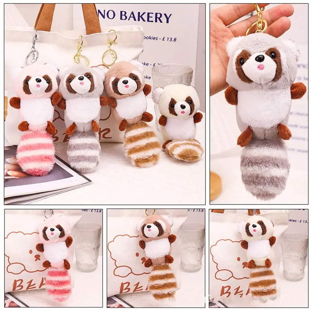 Cartoon 20cm Plush Pendant Raccoon Multicolor Raccoon Keychain Soft Backpack Accessorie