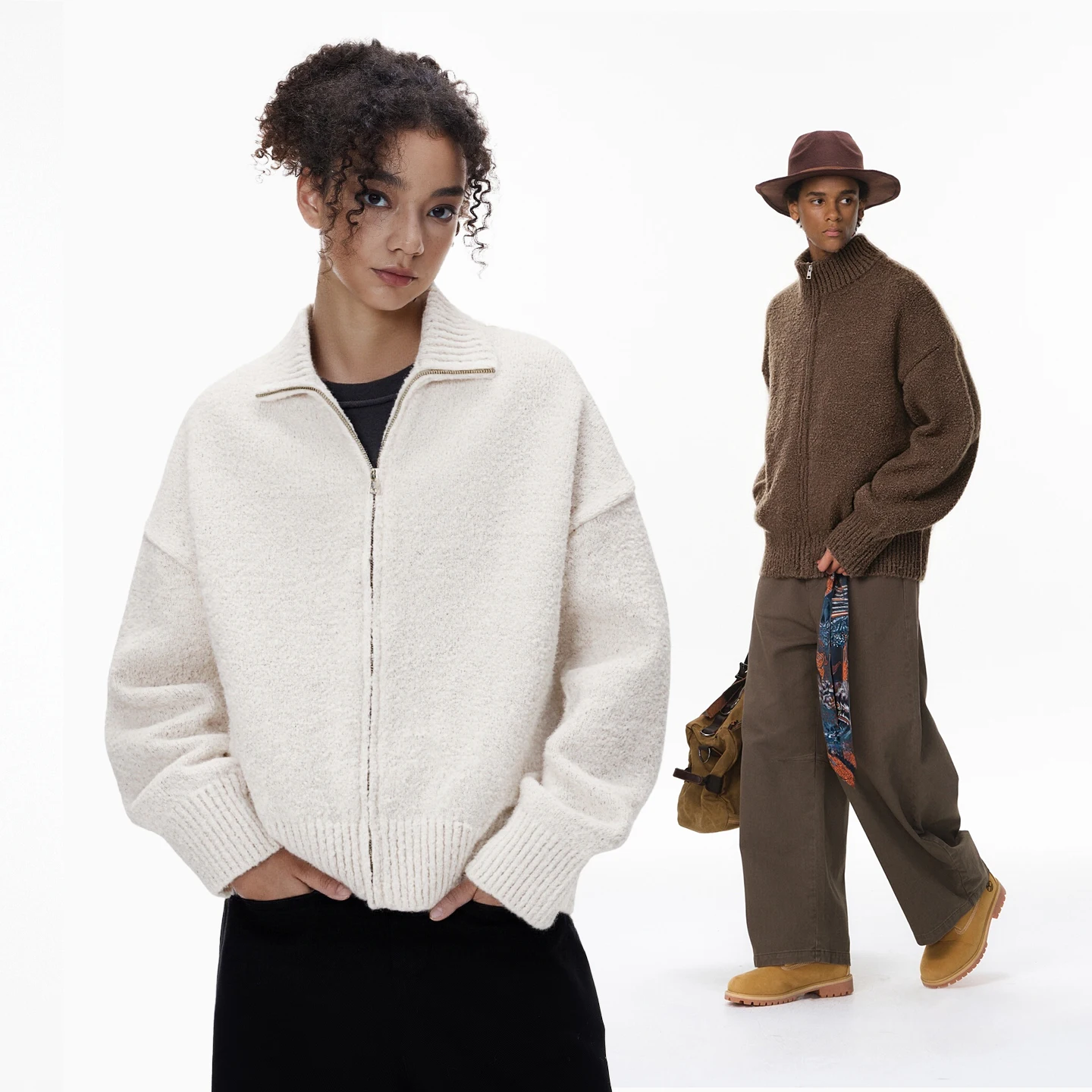 

INFLATION Men Cozy Knit Cardigan Winter 2025 Vintage Stand Collar Warm Retro Streetwear Sweater Jacket