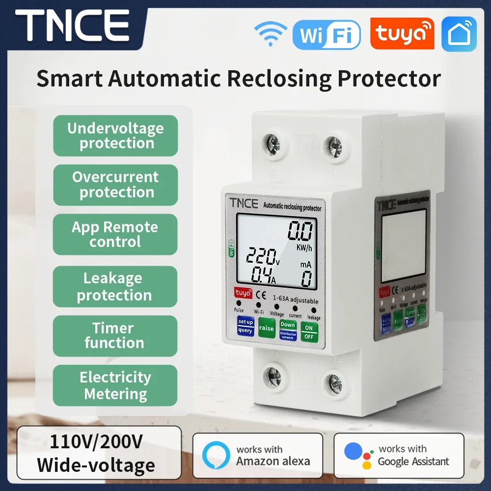 

Умный автоматический выключатель TNCE Tuya Wi-Fi 2P 1-63A, переключатель защиты от перегрузки и утечки тока напряжения, управляемая схема питания
