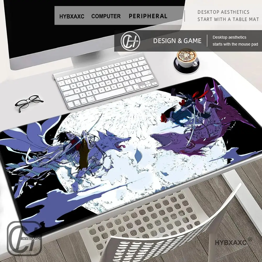 HYBXAXC Samurai Warrior Under Moon Anime Fantasy Mouse Pad Desk Extended Gaming Keyboard Mats Large XXL Gamer Mousepad 90x40