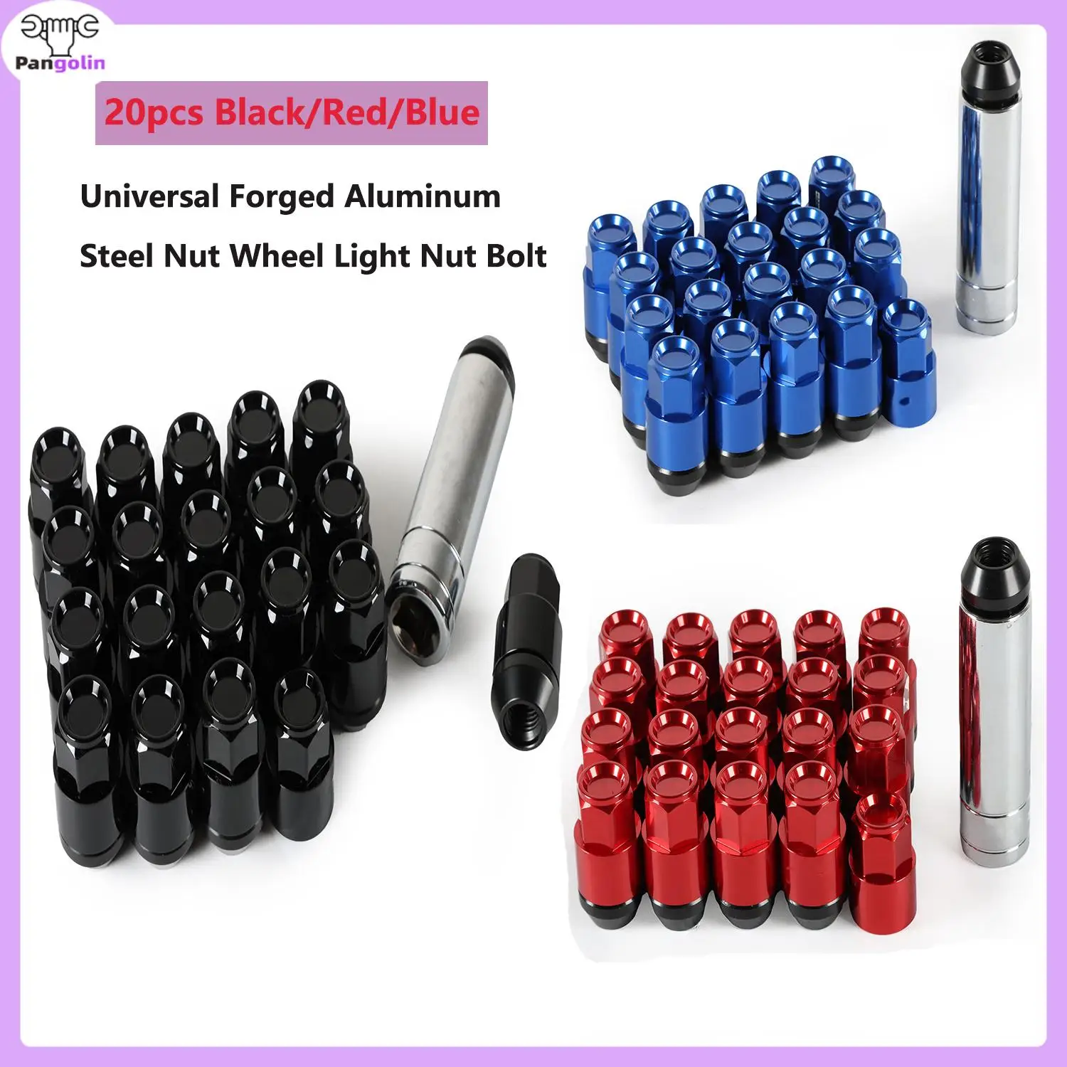 

20pcs Forged Aluminum Steel Nut Wheel Light Nut Bolt 42mm M12*1.5 Black Red Blue New For Universal