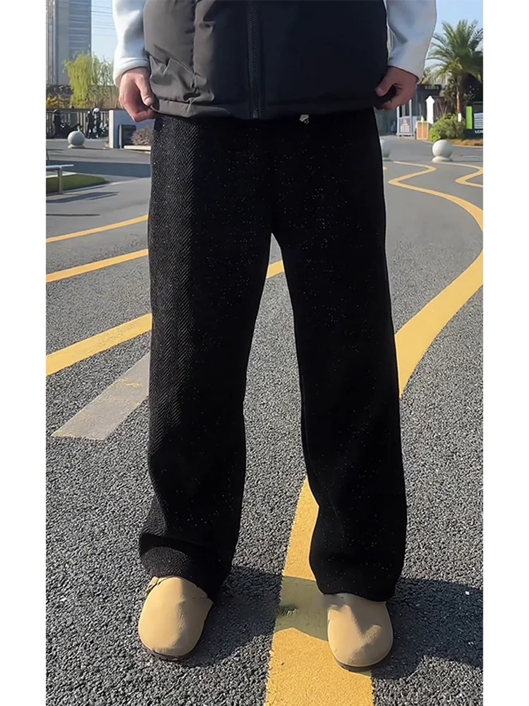 

Cleanfit Men's Knitted Fce Lined Casual Pants Straight Leg Loose Fit Comfortable Leisure Trousers for Autumn Winter