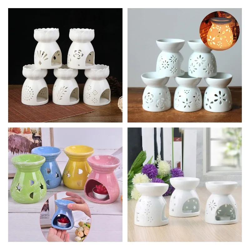 

1pc Ceramic Candle Holder Oil Incense Burner Essential Aromatherapy Oil Burner Lamps Porcelain Home Living Room Decoration