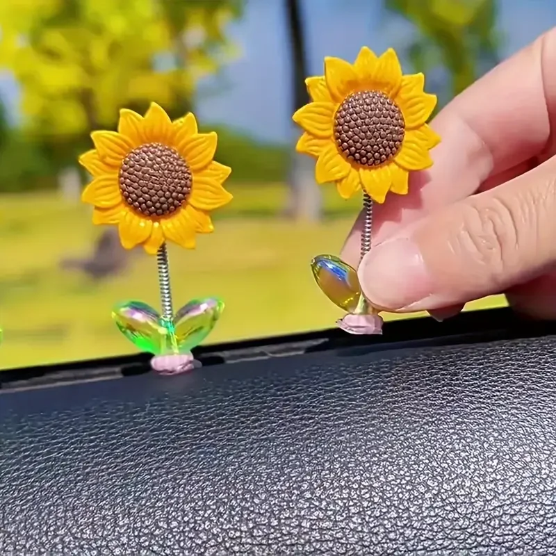 5PCS Mini Shaking Head Flower For Car Dashboard Decor Sunflower Car Center Console Rearview Mirror Decoration Ornaments