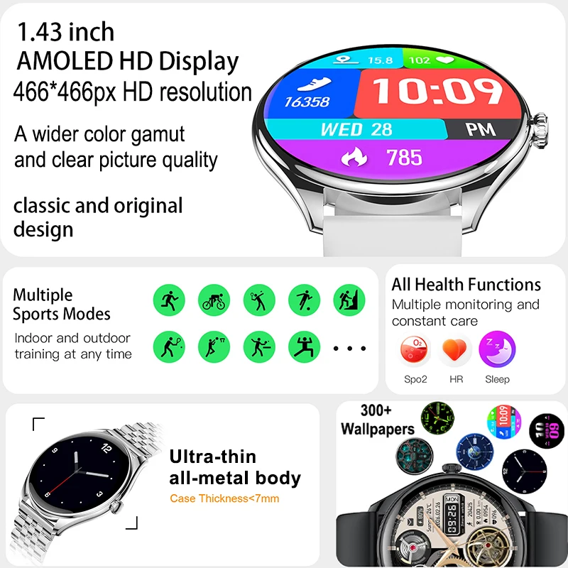 New Ultra Thin Sports Smart Watch Men Woman AMOLED HD Screen Heart Rate Sleep Fitness Tracker IP68 Waterproof Call Smartwatches