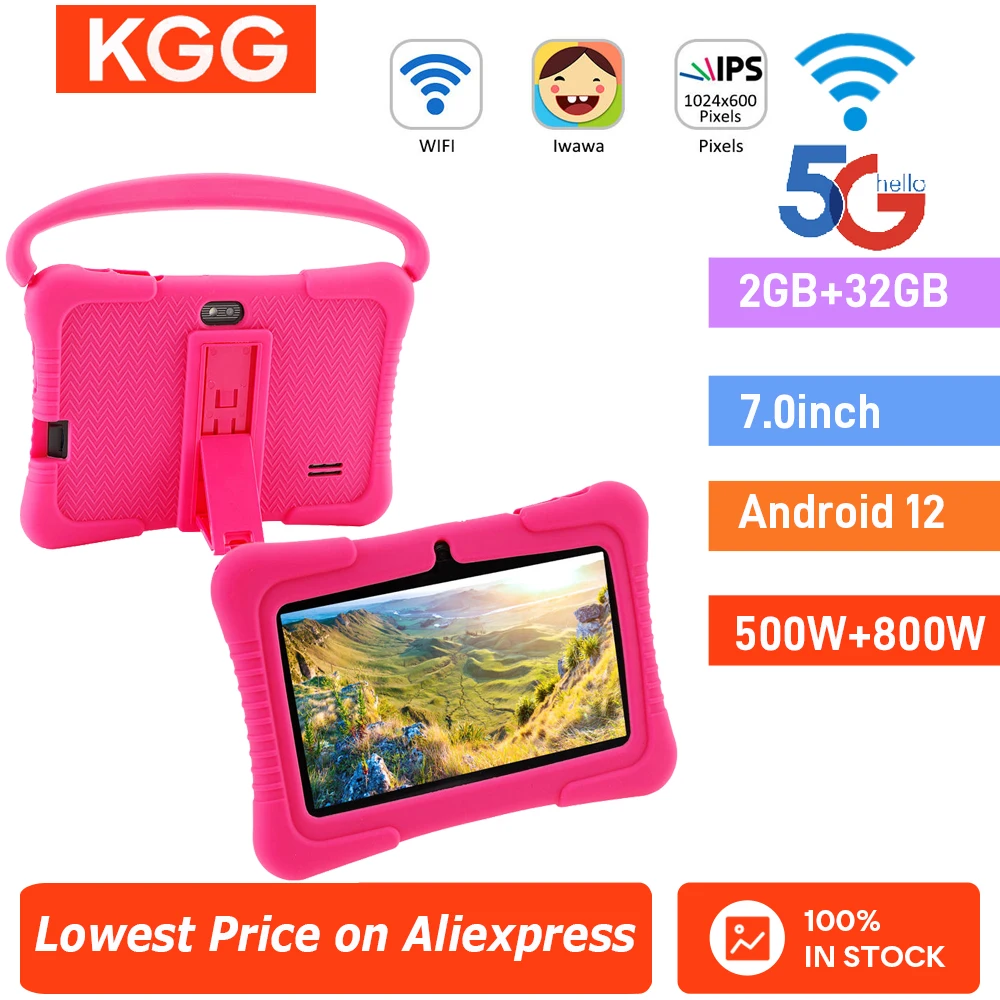 Tableta para niños Android 12, tableta de 7 pulgadas, Wifi, 2 + 32GB, cámara Dual, juguetes educativos de aprendizaje, PC para niños, regalos para niños y niñas