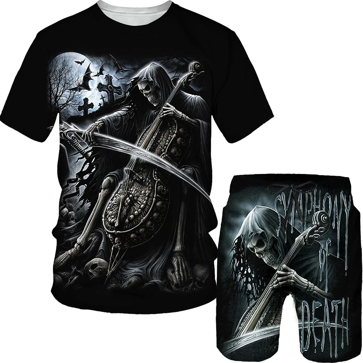 Zomer Mode Skelet 3D Print T-shirts Shorts Sets Mannen Gothic Trainingspakken Korte Mouw T-shirt Broek Set Man Suits kleding