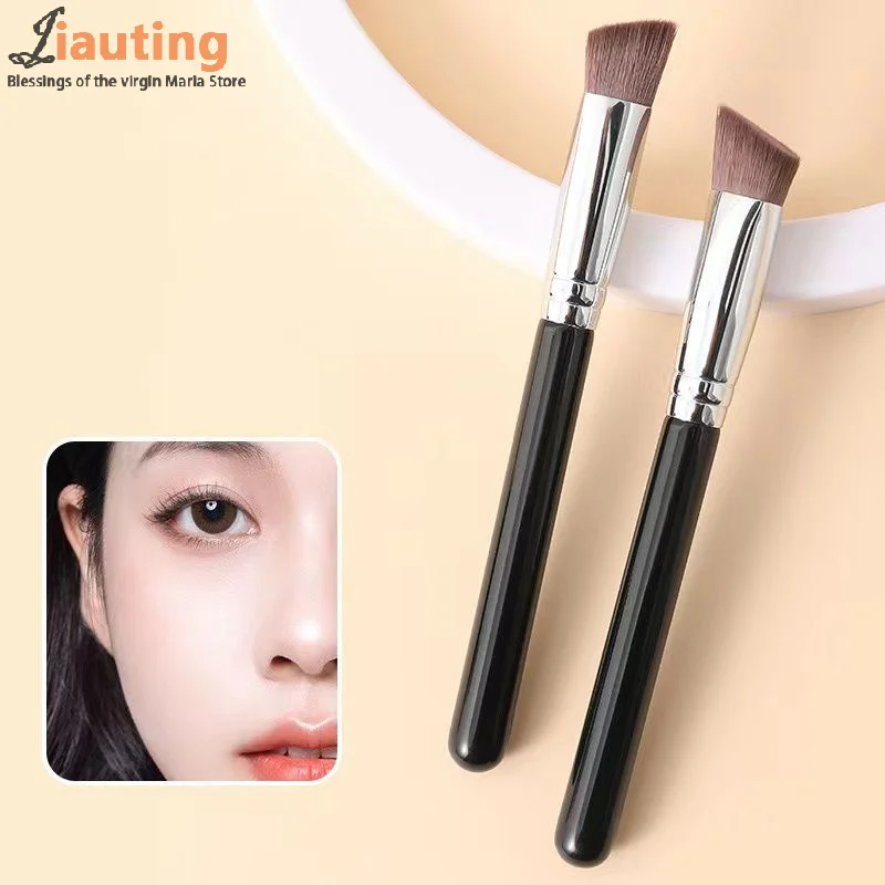 Pincel corretivo de base com cabo de madeira, triângulo premium, contorno, blush, impecável sob os olhos, pincel de maquiagem facial denso