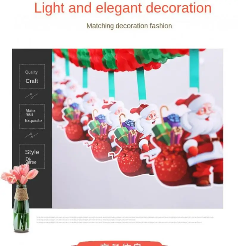 Christmas Banner Decoration Holiday Party Honeycomb Paper Pull Flower Pendant Santa Ceiling Arrangement Decoration Banner