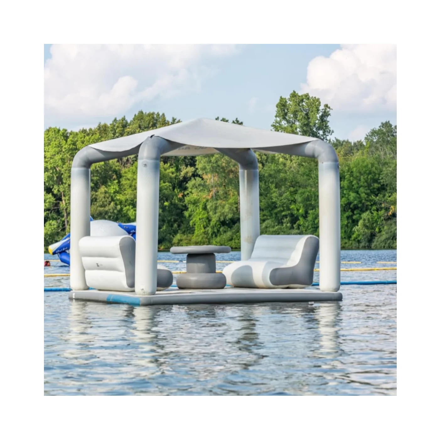 Customized Inflatable Floating bar Water Platform with Canopy and Lounger