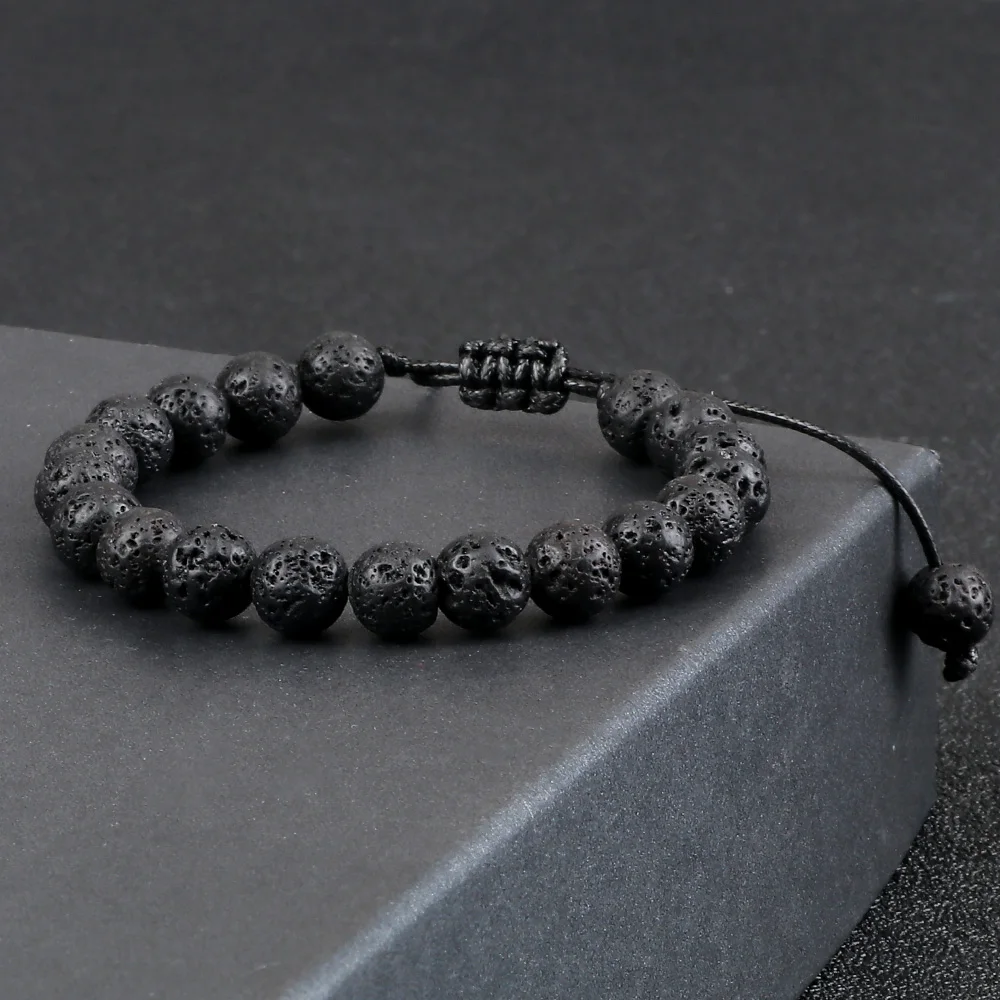 Pulsera de cuentas de piedra de ojo de tigre de 8mm, brazaletes de cuerda trenzada ajustables, roca de Lava Natural, pulseras de equilibrio curativo