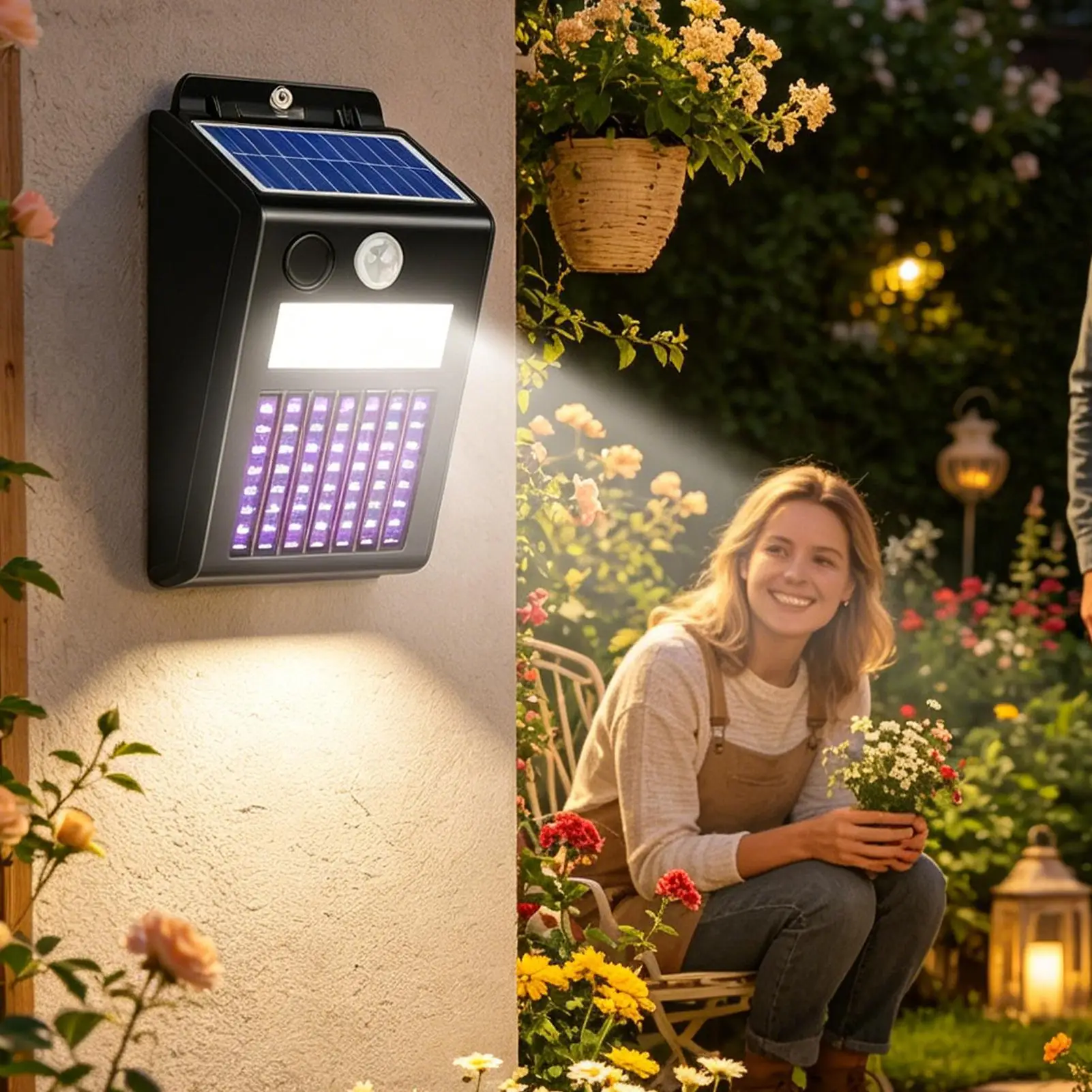 Waterproof Solar Insect Zapper, Smart Sensor 3 Lighting Modes, Outdoor Fly Repellent Lamp for Backyard Porch Patio Camping