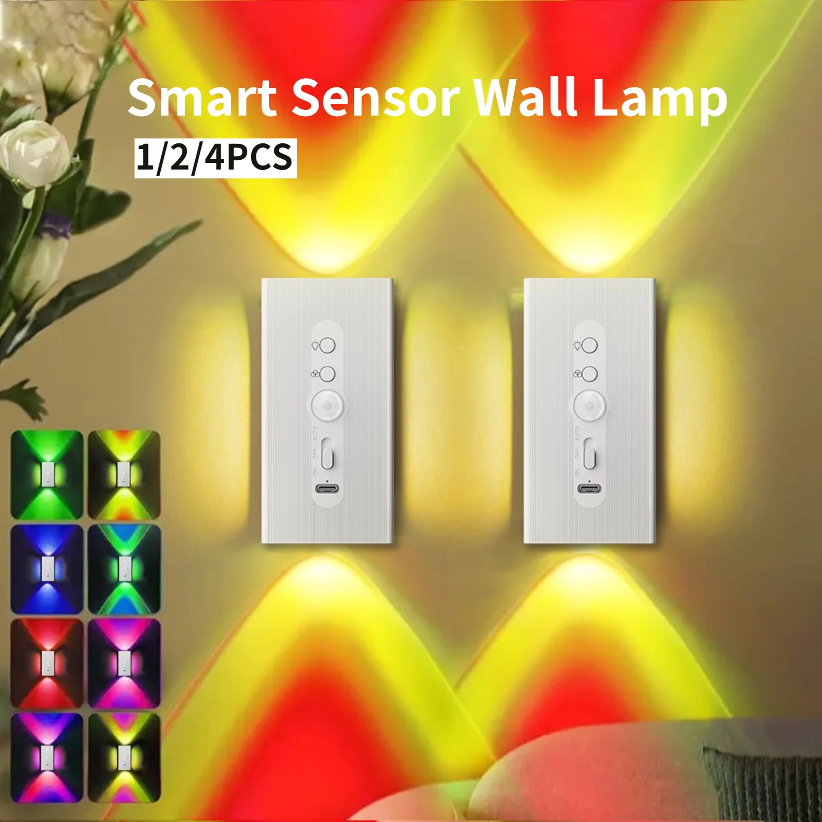 1/2/4PCS LED Motion Sensor Wand Lampe USB Aufladbare Smart Magnetische RGB Gradienten Nacht Lichter für Schlafzimmer Treppen Flur Dekor
