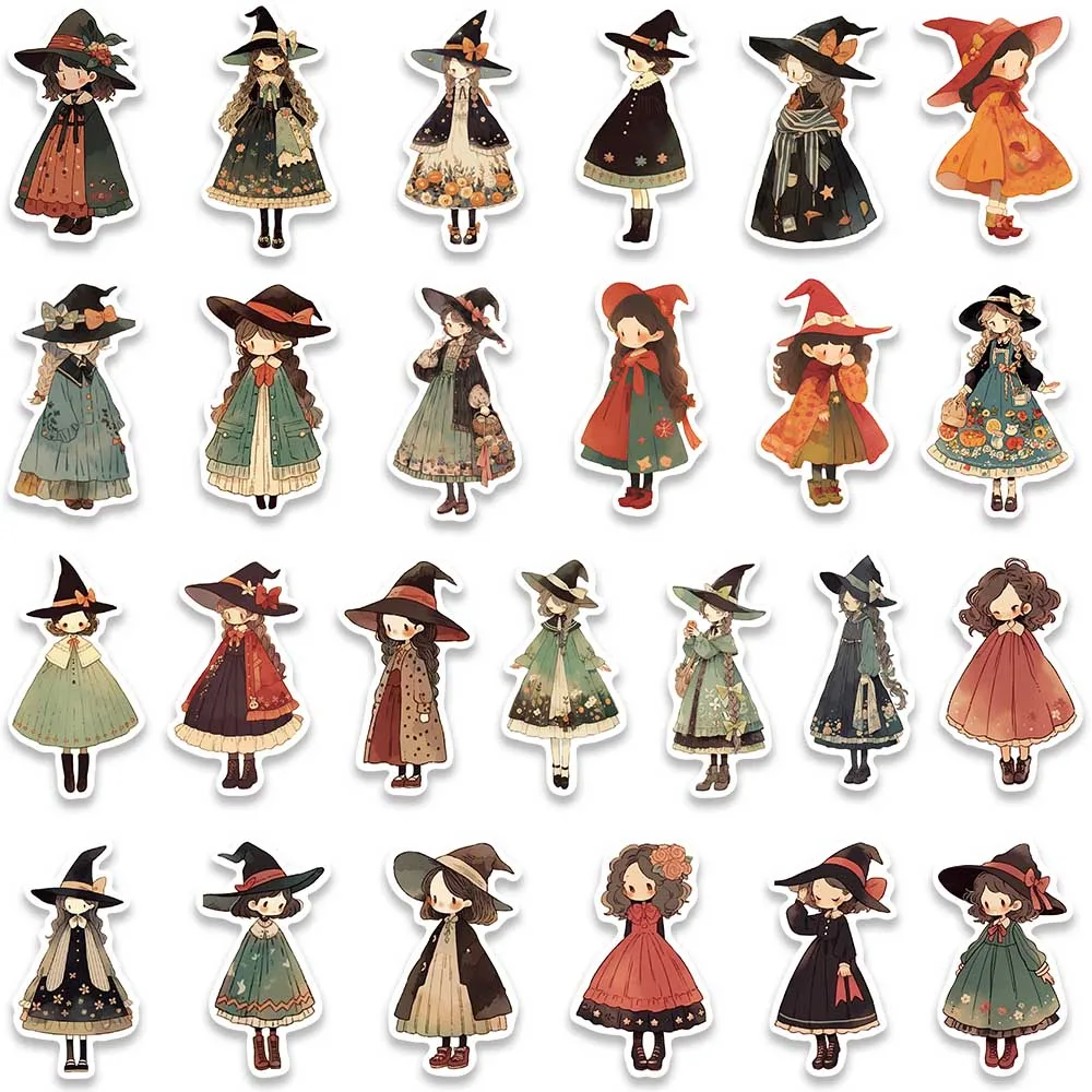 50pcs Cute Cartoon Anime Witches Stickers Pack Vinyl Laptop Decals Phone Guitar Luggage Diary Waterproof Graffiti Toy