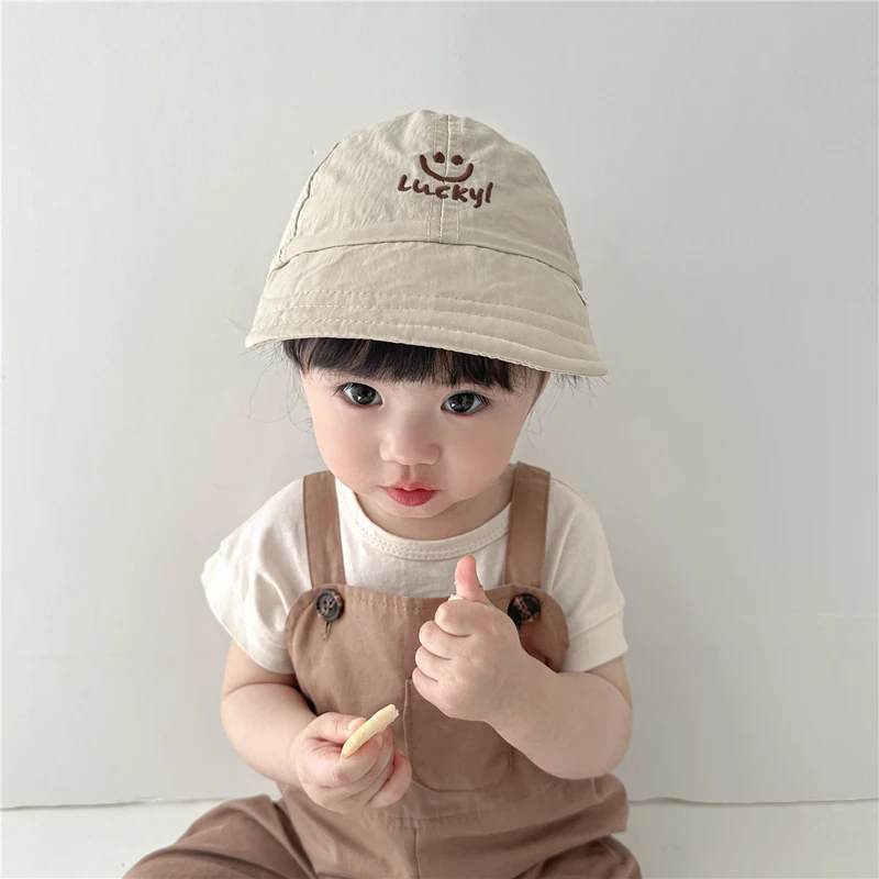 

Summer Baby Baseball Hats Thin Breathable Quick Drying Sun Hat For Kids Boys Girls Smile Lucky Pattern Big Brim Children Caps