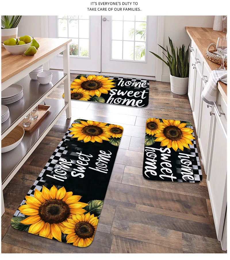 1-teiliges Küchenmatten-Set – Frühlings-Sonnenblumen-Oster-Teppich, rutschfeste Matte, Türmatte, Schlafzimmer, Wohnzimmer, Essbereich – leicht zu reinigen – Detail 5