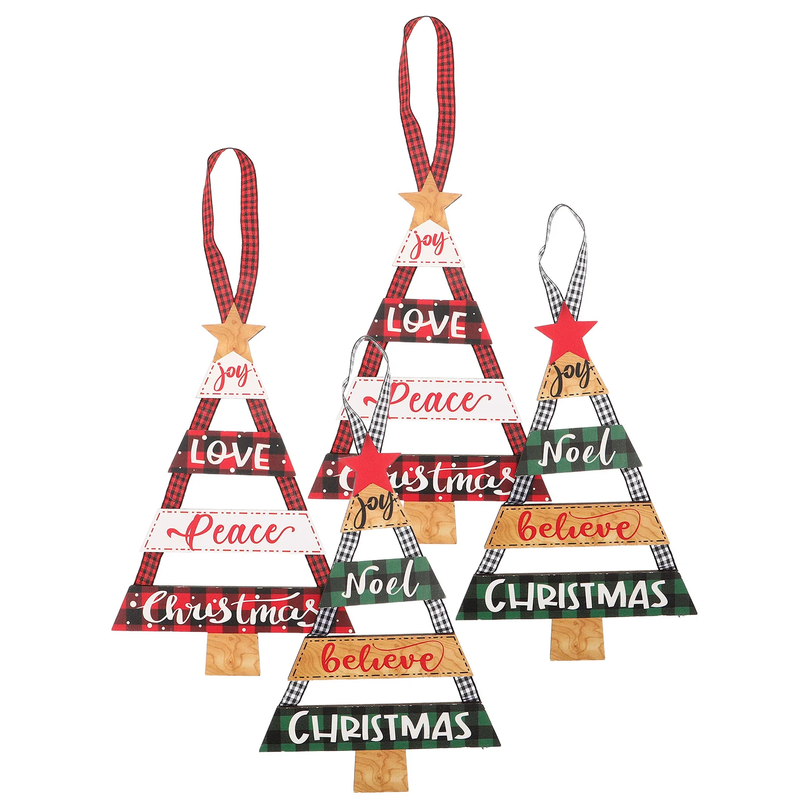 

4Pcs Christmas Tree Wooden Plaques Rustic Reversible Door Hangers Farmhouse Holiday Wall Hanging Entryway Front Porch Decoration