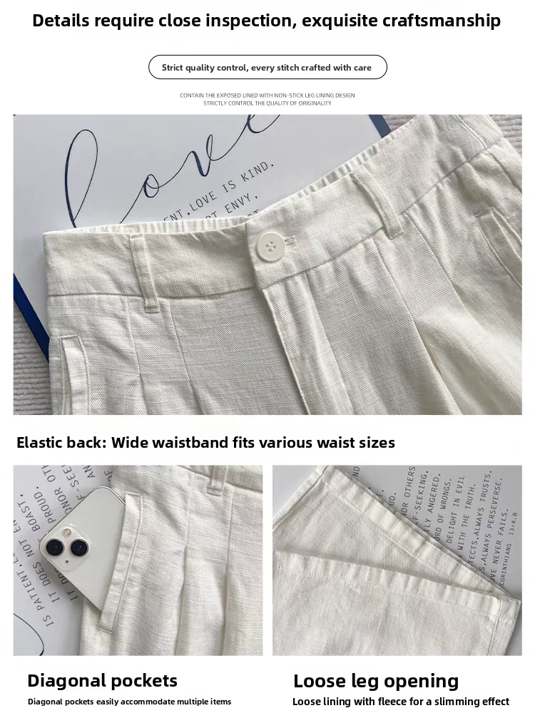 Witte wijde pijpen pakbroek dames zomer losse hoge taille rechte casual broek afslanken draperen comfortabel faionable