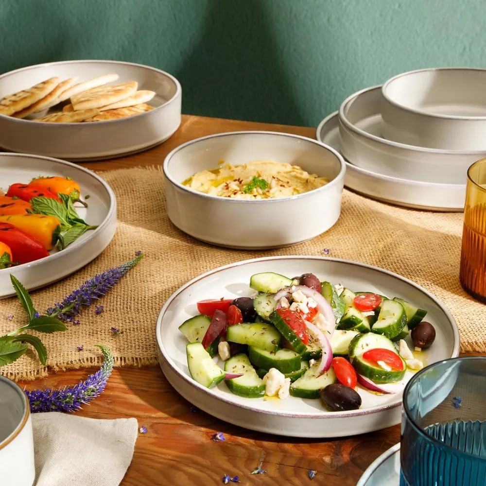 

Набор столовой посуды Santorini Mist из терракота — 16 предметов, сервисные 4 тарелки и миски с реактивной глазурью