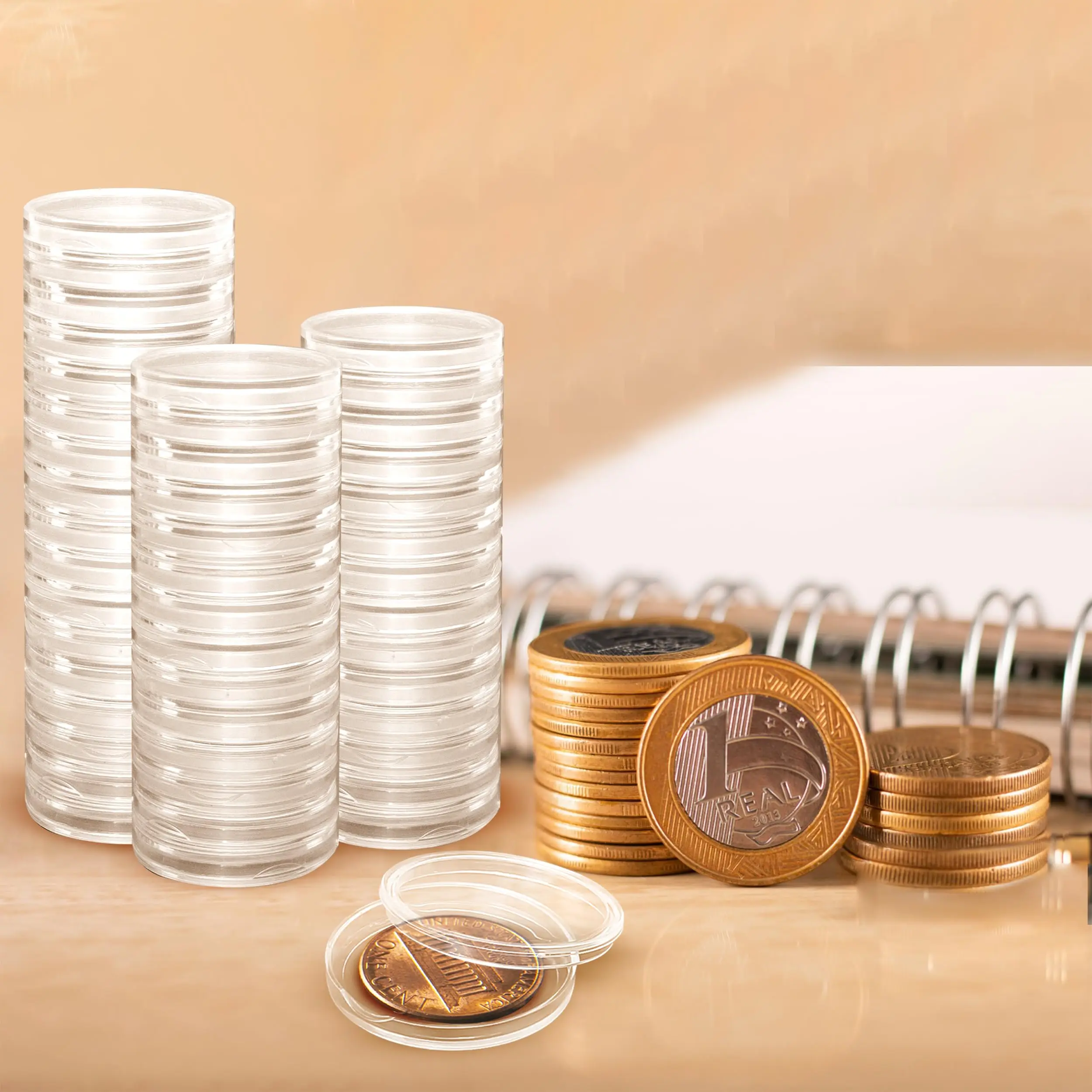 

5PCS 38.6mm Coin Storage Collectible Case Inside Height 0.3cm Transparent Round Capsule Storage Case Compatible with 2 Oz Coins