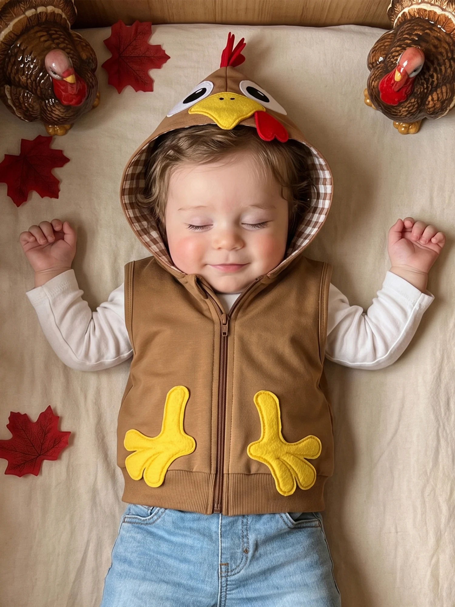 Toddler Baby Turkey Toddler Sleeveless Hooded Turkey Hooded Vest Thanksgiving Full Hooded Vest New Toddler Baby Turkey