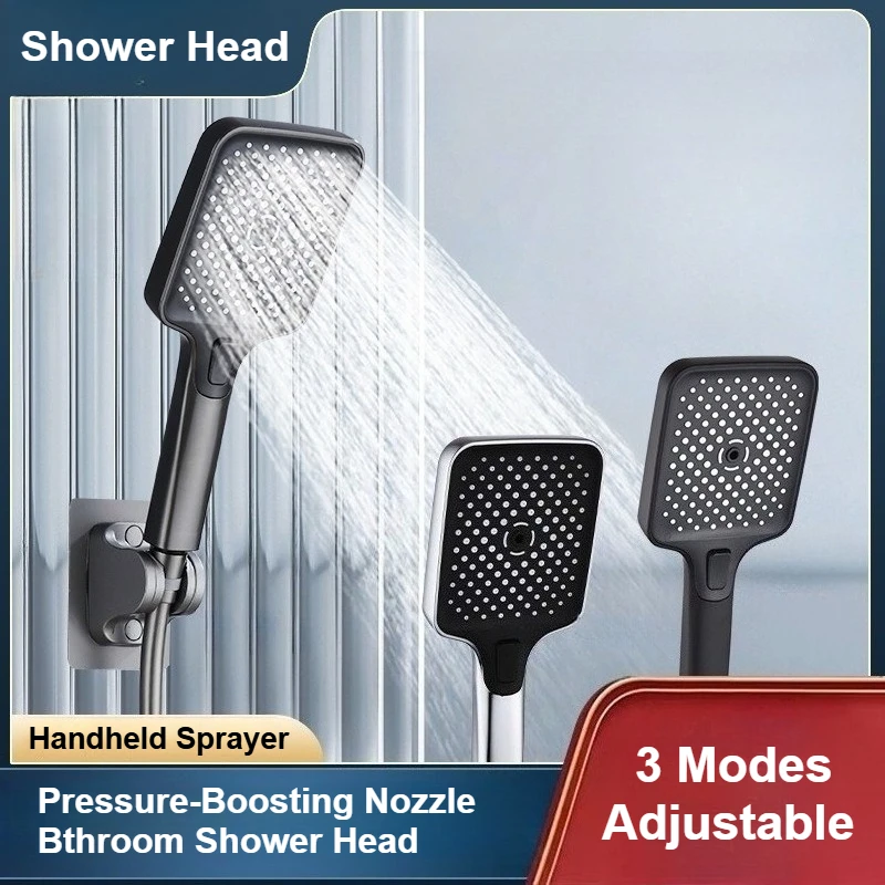 

Pressure-Boosting Shower Nozzle Household Bathroom Handheld Shower Head Shower Accessories 3 Modes Adjustable ShowerHead