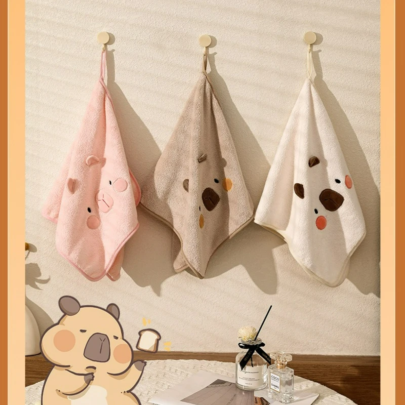 Hanging Cartoon Capybara Hand Face Towel Soft  Multi‑Purpose Absorbent Towel for Washing Face Hand Drying Hair Bathroom Home Use