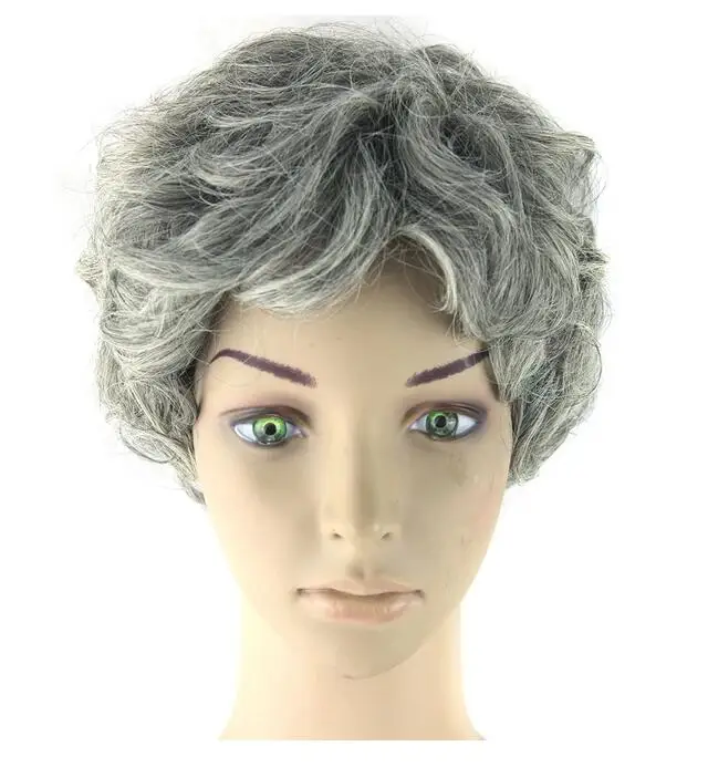 Gray Hair Wig Black Mix White Synthetic Hair Short Curly Grey Cosplay Wigs for Men and Women