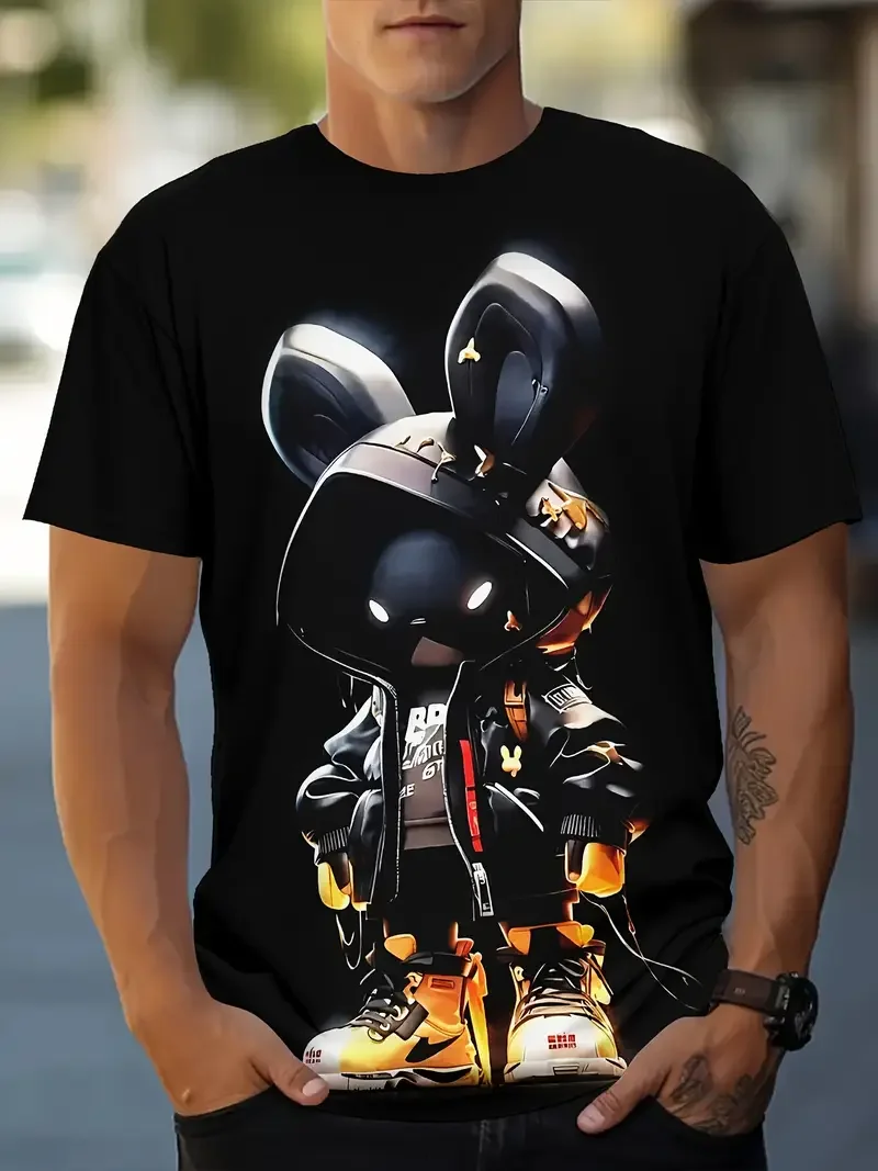 Cyberpunk Rabbit Pattern Men's T-shirt Fashion Casual Short Sleeve Round Neck Top Summer Fitness Sports Outdoor Men's Clothing