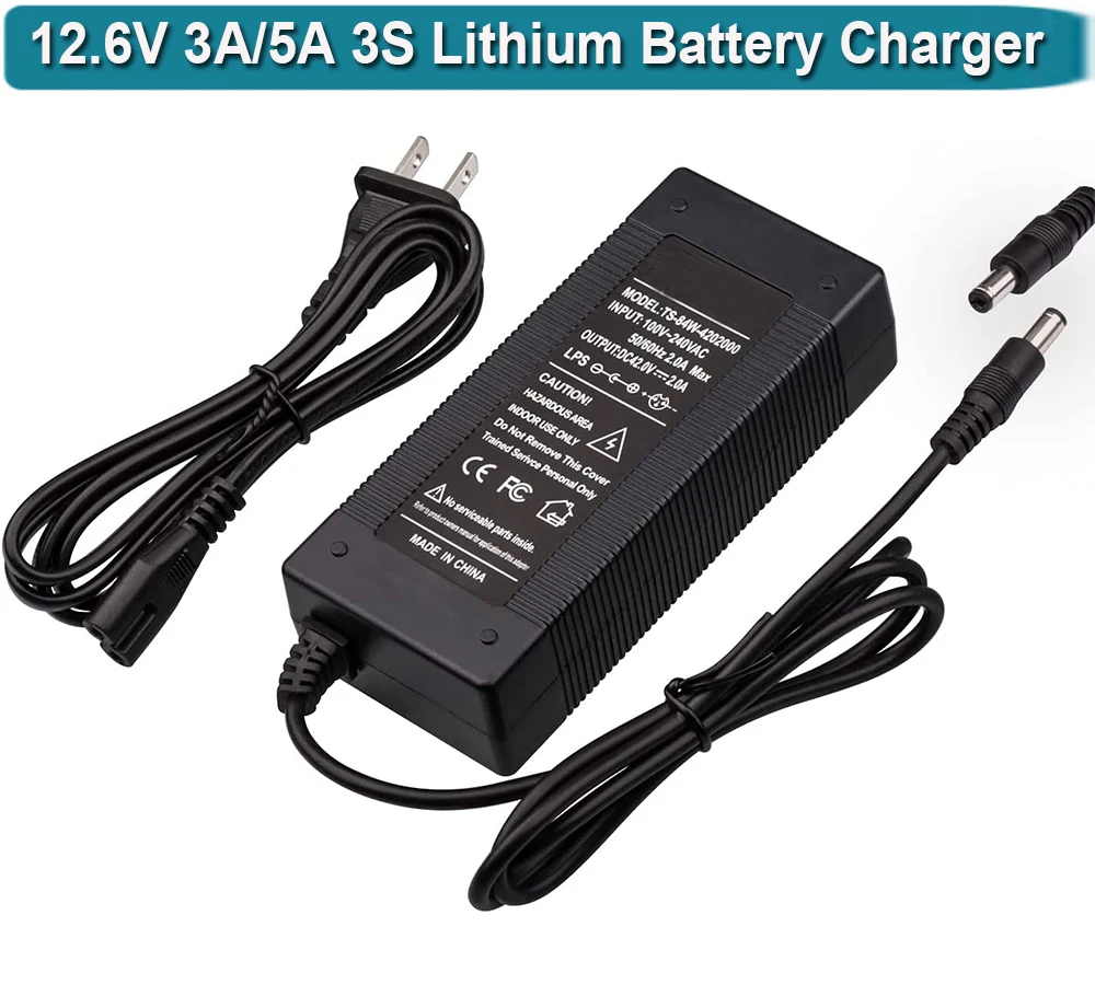 12.6V 10A 5A Li-ion Battery Charger Power Adapter for 11.1V 12V 12.6V 3String Rechargeable Lithium Pack DC 2.1mm X 5.5