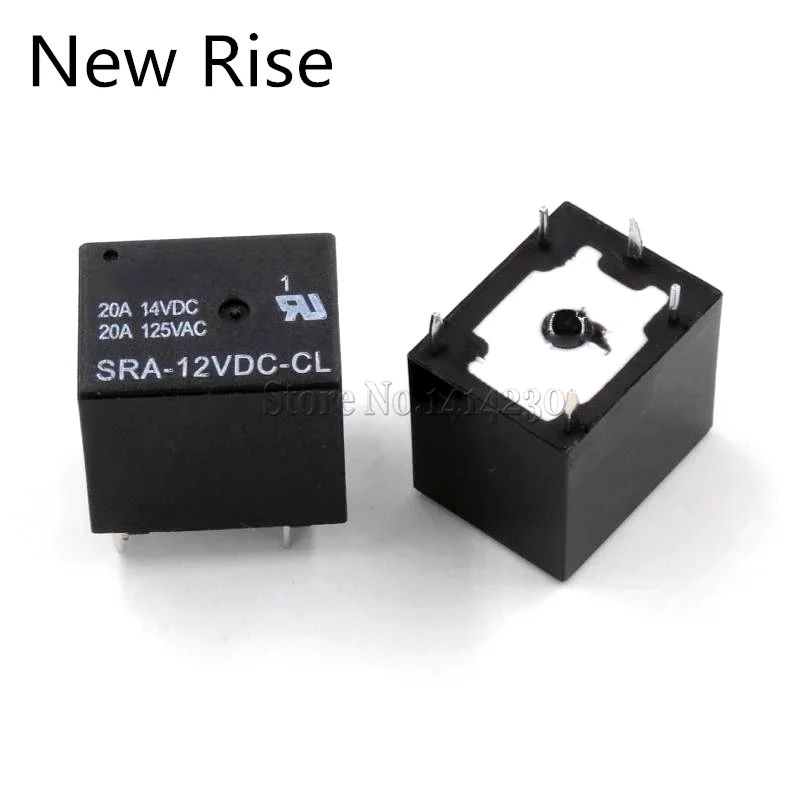 2Pcs 12V 20A DC Power Relay SRA-12VDC-CL  5Pin PCB Type In stock Black Automobile relay