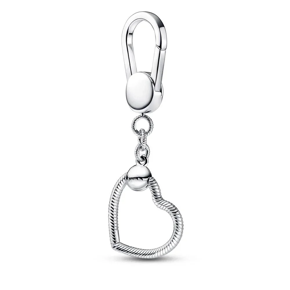 NEW 925 Sterling Silver pretty Moments Small Heart Bag Charm Holder  Leather-free Fabric Charm Key Ring Gifts