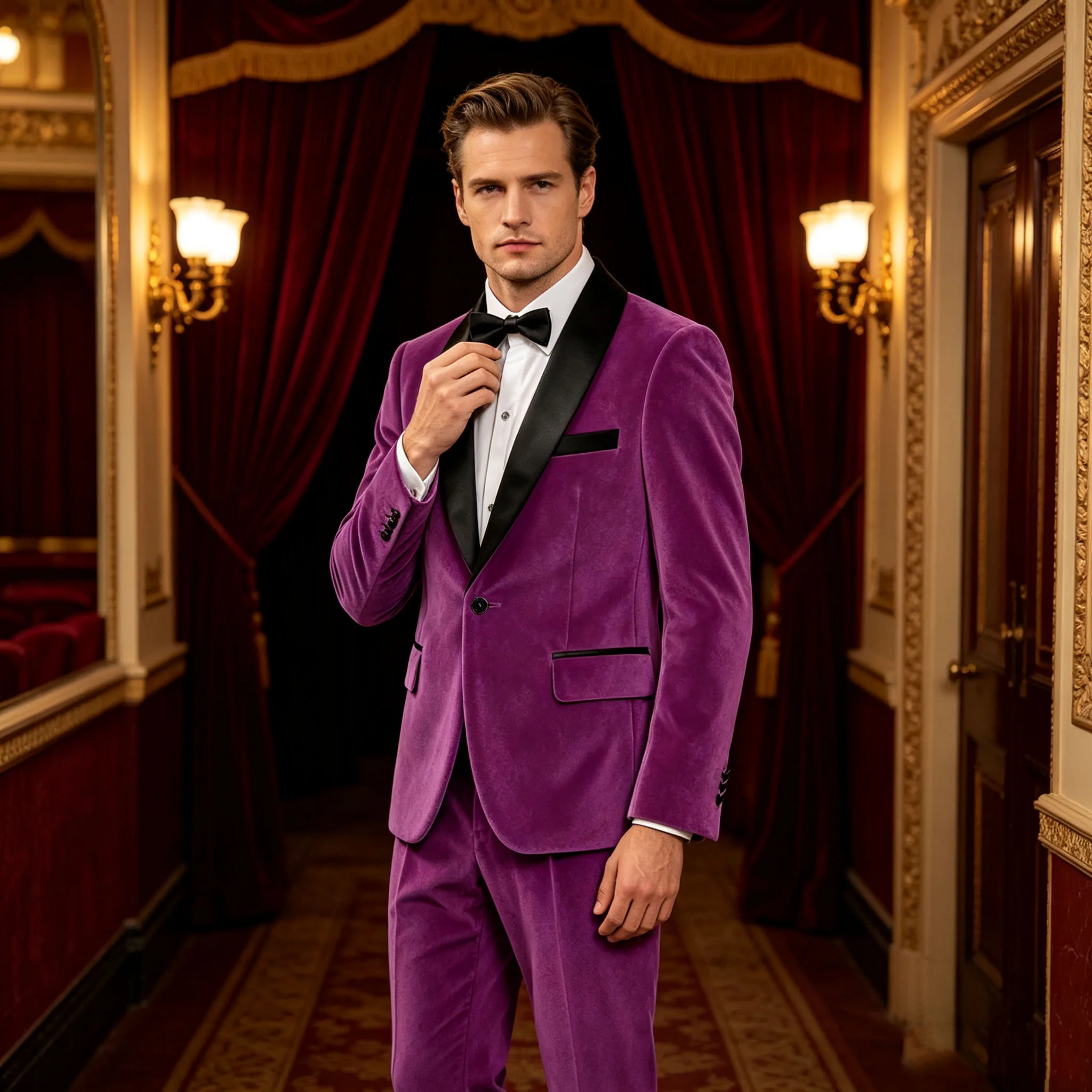 Elegant Men's Velvet 2 Piece Tuxedo Suit Satin Shawl Lapel Slim Fit Blazer Pants Fashion Formal Set Wedding Party Prom Banquet
