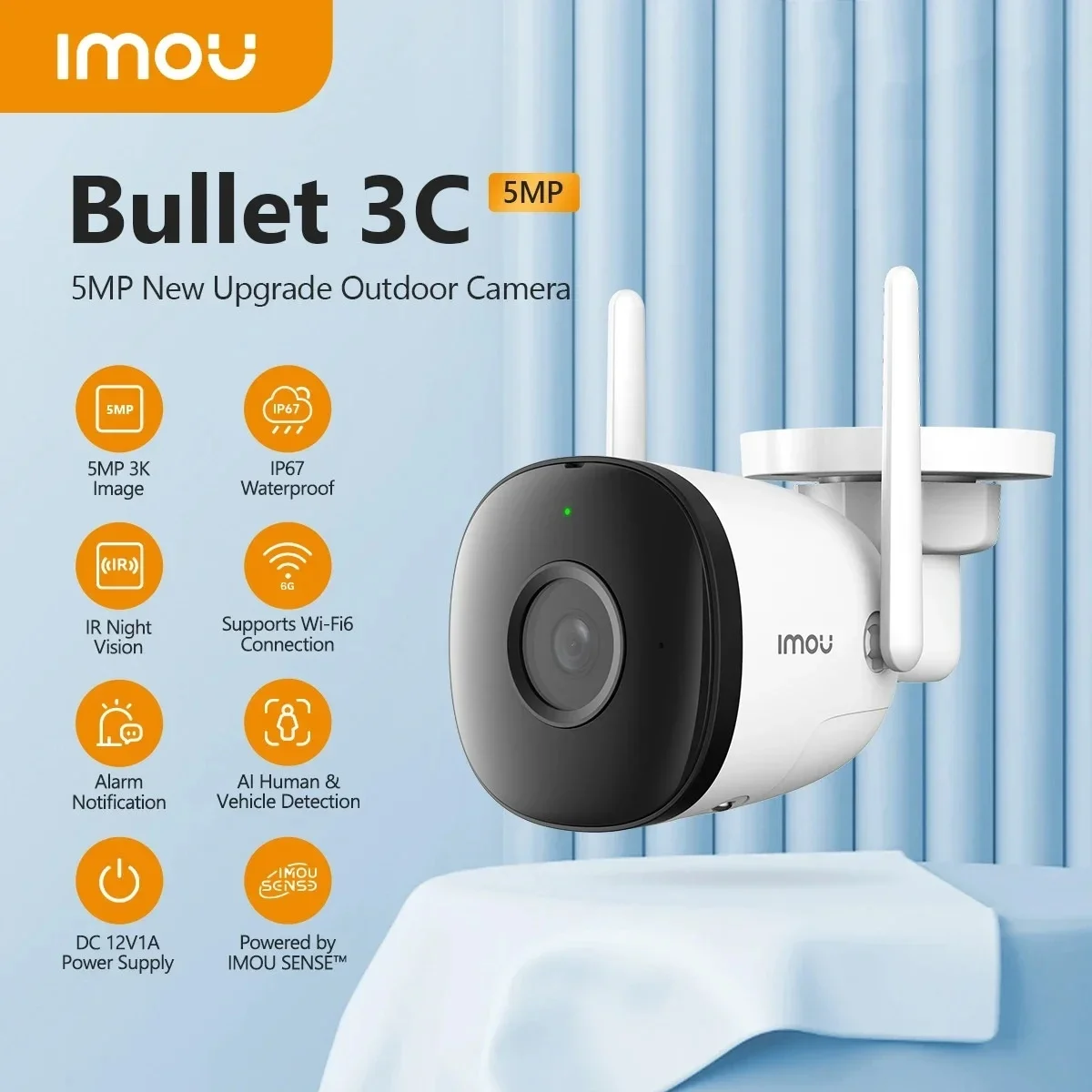 IMOU Bullet 3C 5MP IP Camera Outdoor WIFI Vehicle Detection IP67 Night Vision Security Protection Smart Home Monitor Cameras