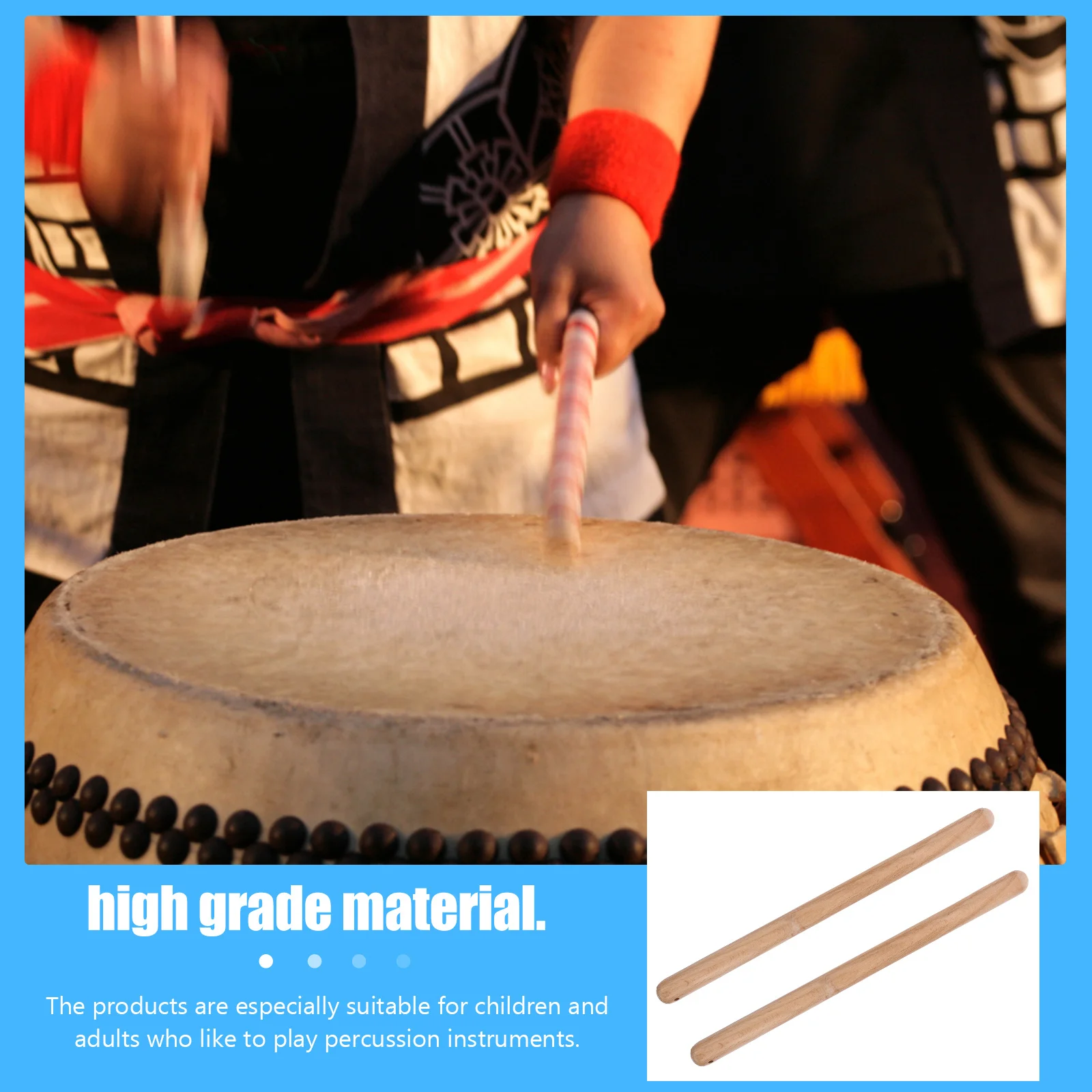 

1Pair Taiko Drum Sticks Master Accessories High Toughness Lightweight Smooth Surface for Teens Rhythm Learning