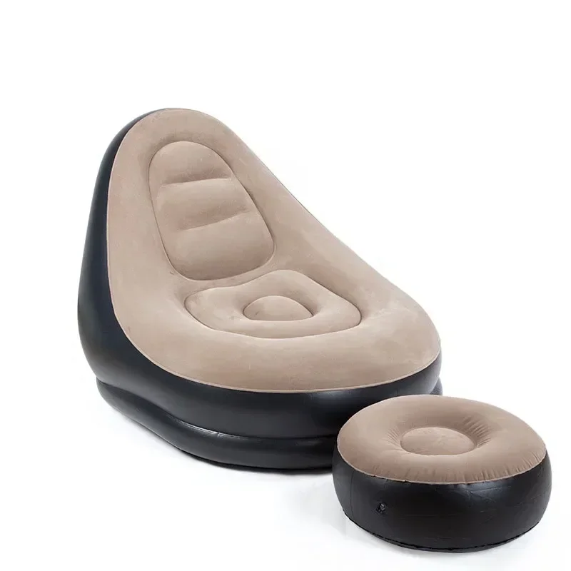 Modern Furniture  Inflatable Single Air Filling Flocking Living Room Furniture loung Sofa Chair with Footrest Sofa Bed Brown