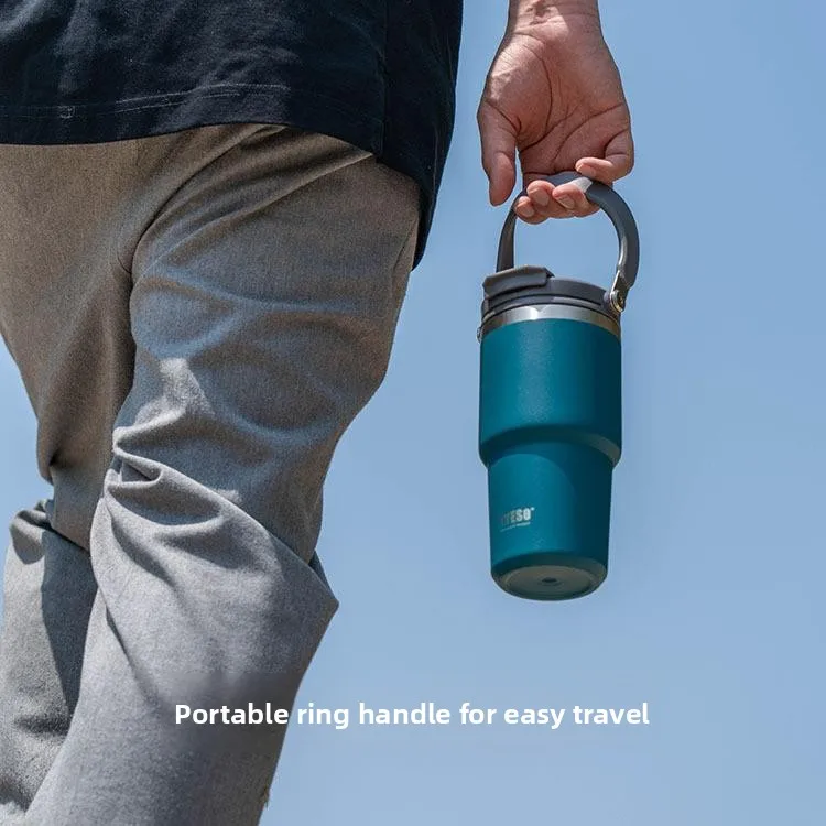 كوب قهوة محمول من الفولاذ المقاوم للصدأ من ESO، زجاجة ماء حرارية كبيرة السعة للسفر بالسيارة، فاخرة بألوان الأبيض والأسود وا...