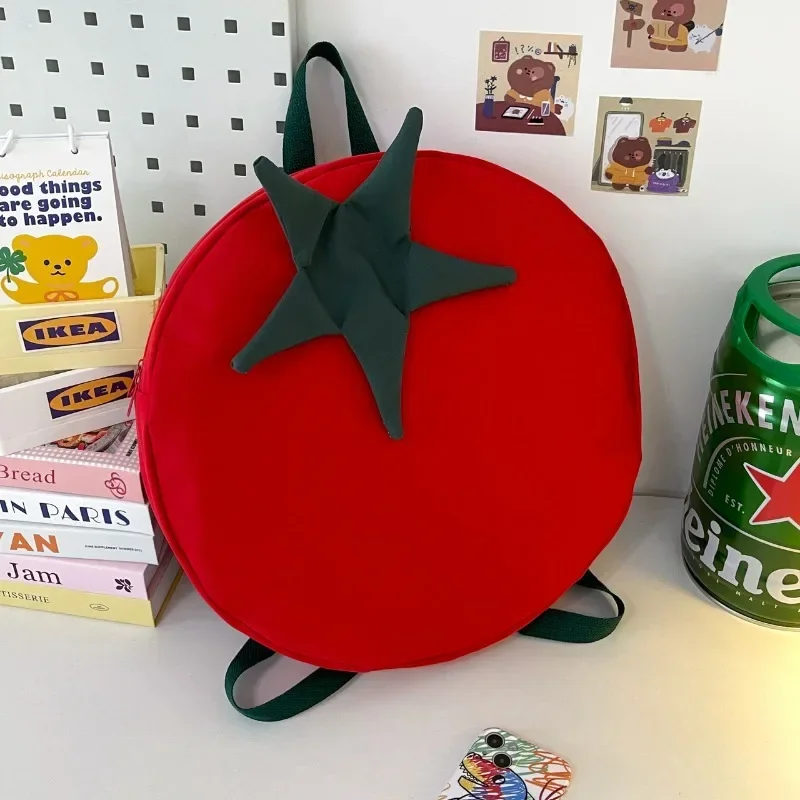 Nueva mochila dulce bonita de dibujos animados de tomate con cremallera 2026, mochila de felpa de gran capacidad de alta calidad, mochila para estudiantes de clase de ordenador