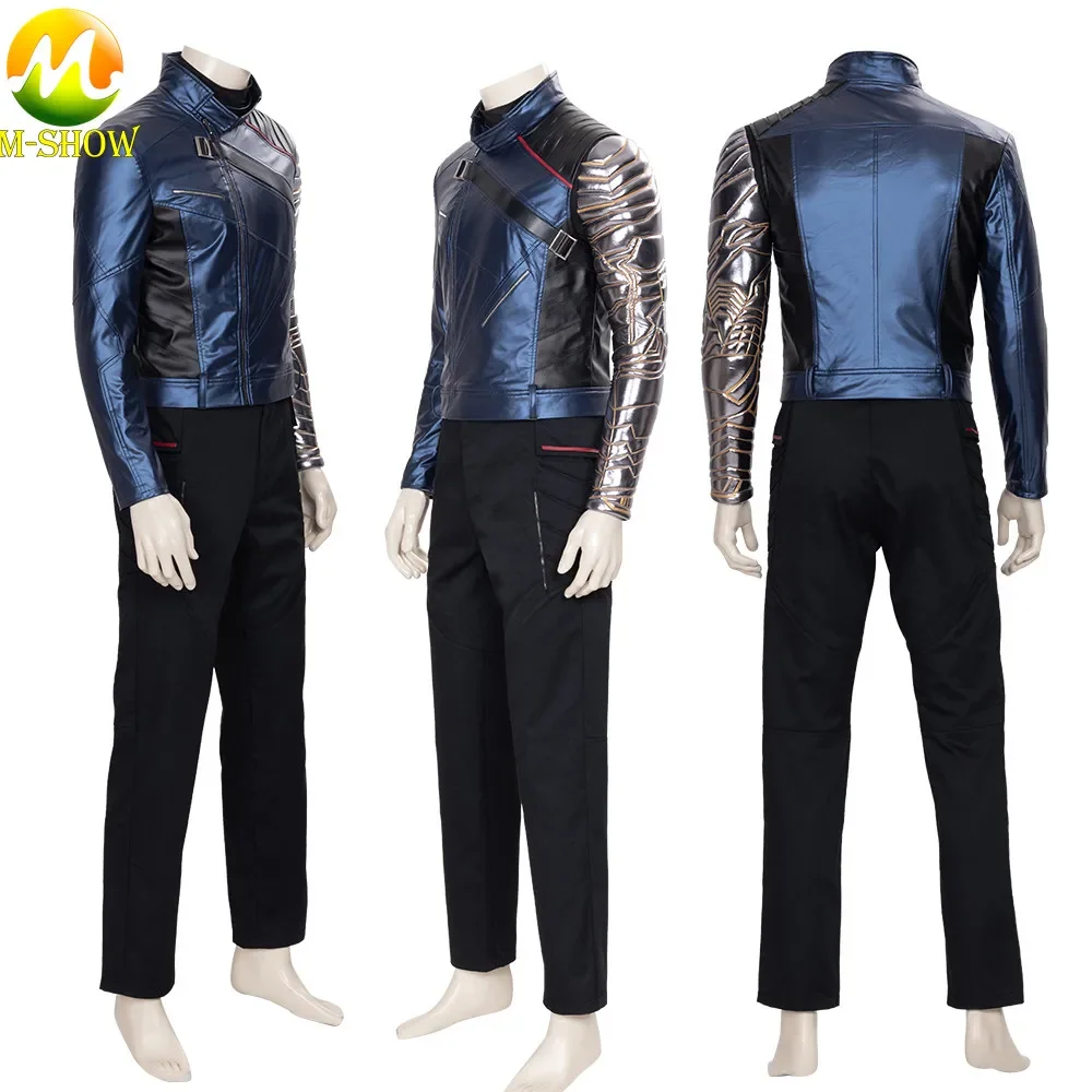 Superhero Winter Soldier Cosplay Costume Bucky Barnes Outfit White Wolf Jacket Arms Pants Shoes Halloween Uniforms for Adult Men