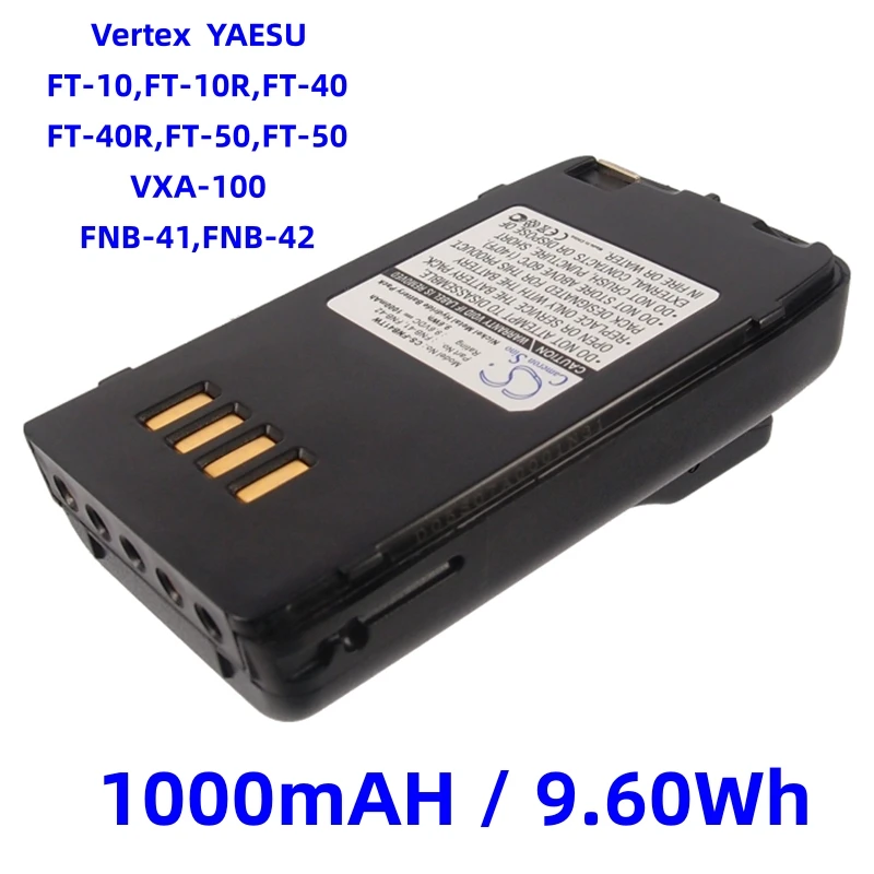 Replacement Battery for Vertex,YAESU:FT-10,FT-10R,FT-40,FT-40R,FT-50,FT-50,VXA-100,FNB-41,FNB-42,Two-Way Radio-1000mAh