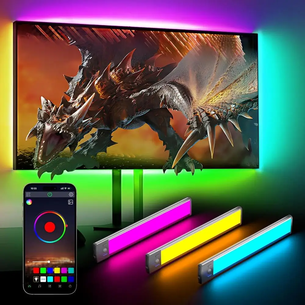 

3 Pcs RGB LED Wall Lights,Wall Sconces Lamp with App Remote Control,Gaming Light Bar,Under Cabinet Lighting with Music Sync,Rech