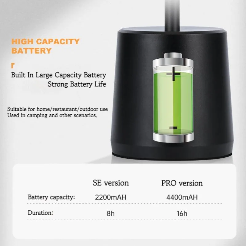 Lámpara de mesa regulable sin cable, luz LED táctil recargable, 4400mAh, para restaurante, dormitorio, bar, terraza, interior