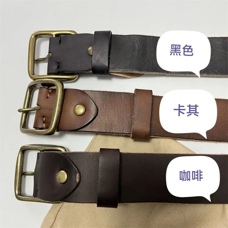 Make Old Waistband American Vintage Handmade Needle Buckle Head Layer Cowhide Copper Buckle Leather Belt Men