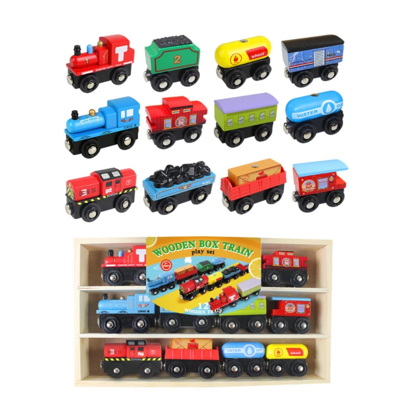 

Wooden Twelve Section Magnetic Small Train Wooden Box Train Set Toy Track Train Scene Accessories Boy Girl Toys Gift G14