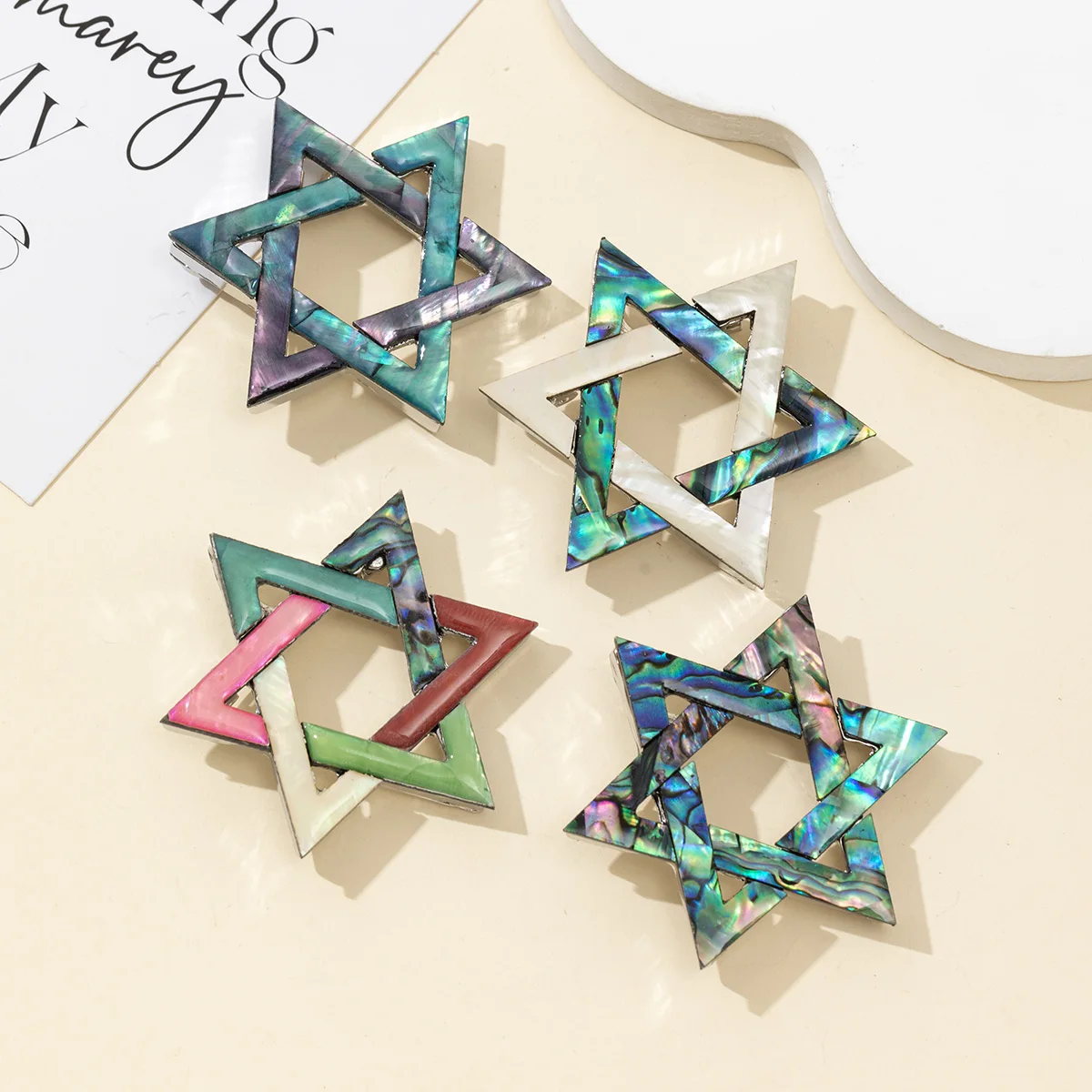 1pc Abalone Shell Hexagram Star Pendant 51x51mm Natural Paua Shell Inlaid Six Pointed Star Charm for DIY Necklace Jewelry Making
