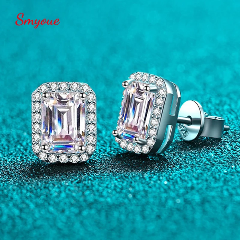 

Smyoue 4ct Emerald/Radian Cut Moissanite Stud Earrings for Women White Gold Lab Diamond Jewelry S925 Sterling Silver Wedding Ear