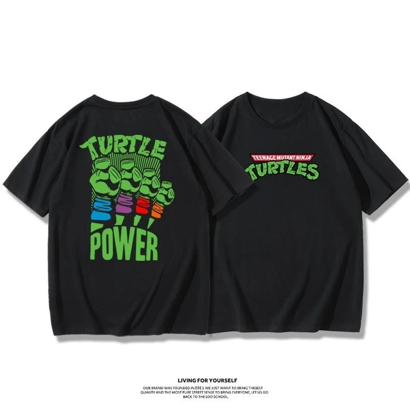 American Fashion Brand Cartoon Anime Ninja Turtle Collaboration T-shirt for Men  in Summer 2025 Loose Half Sleeved Pure Cotton view 2