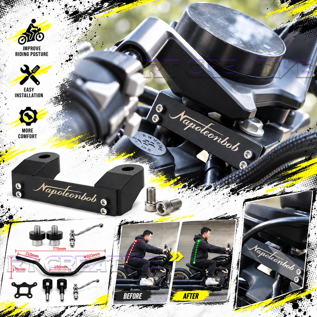 Motorcycle CNC Aluminum Handlebar Height Riser Spacer Fit BENDA Napoleonbob 500 Motorbike