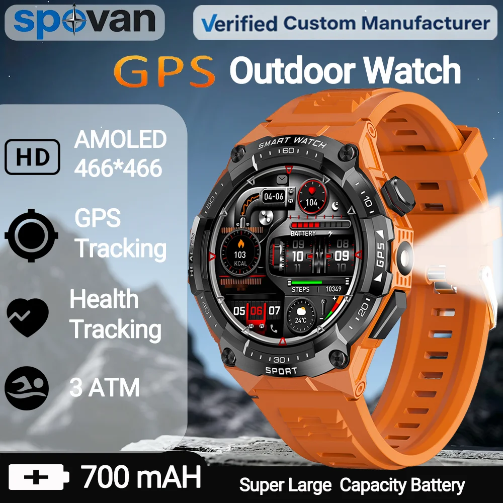 Multi-Satellite GPS Hiking Watch 3ATM Waterproof Outdoor Smartwatch AMOLED Altimeter Barometer Compass GLONASS Long Battery