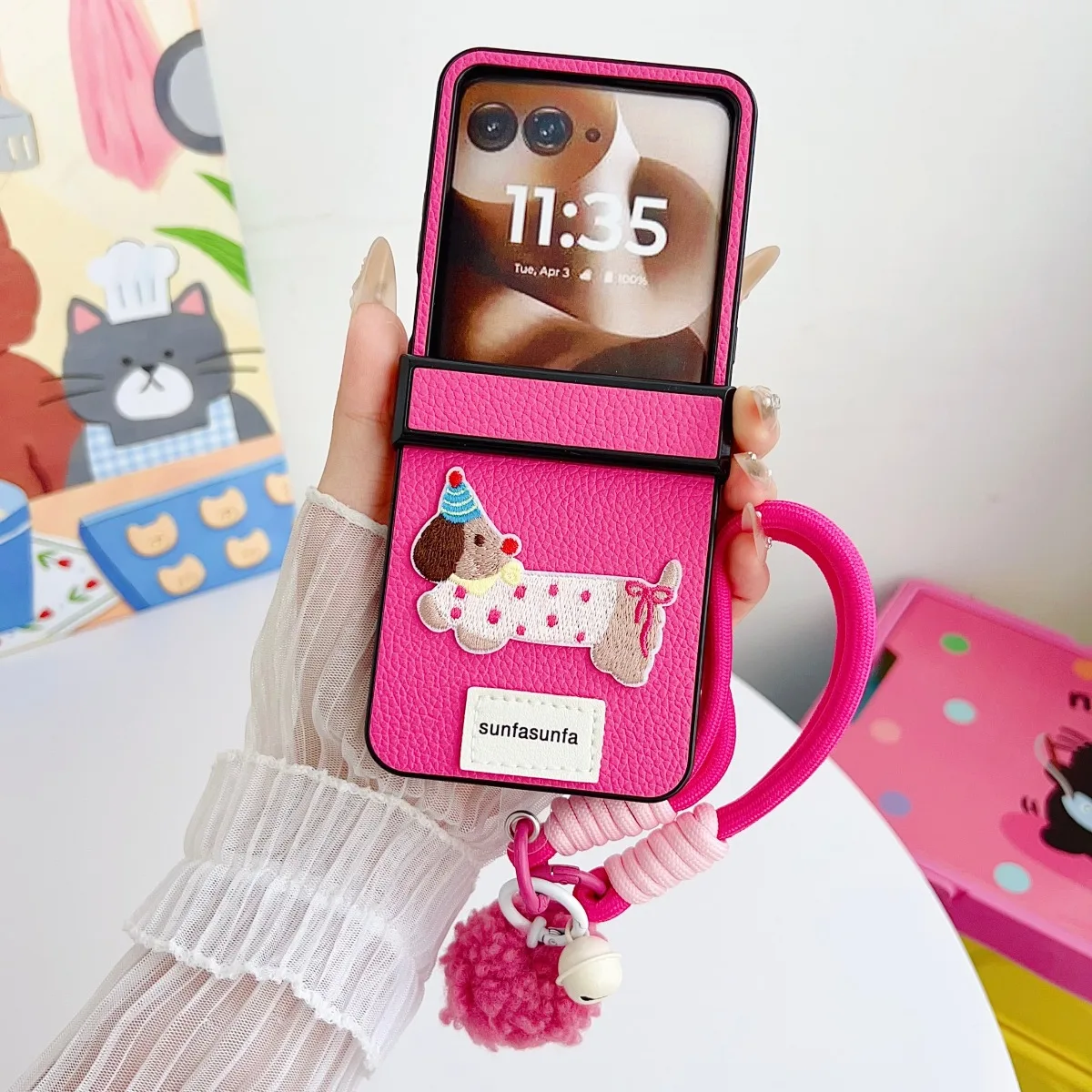 Funda de teléfono de cuero PU de dibujos animados para Samsung Galaxy Z Flip 7 6 5 4 3 Flip7 Flip6 Flip5 Flip4 5G cubierta protectora con bisagra a prueba de golpes